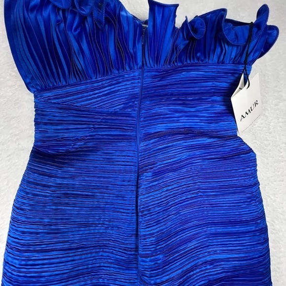 AMUR Cobalt Blue Strapless Pleated Cocktail Mini Dress Size 4 NWT $498 MSRP - Picture 9 of 14